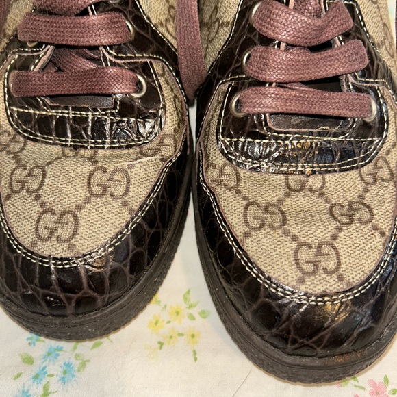 Gucci Women's Brown and Cream High-Top Sneakers - Picture 3 of 9